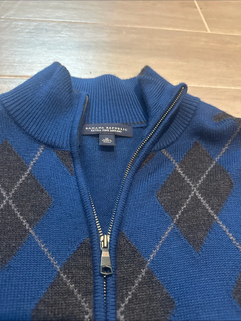 Banana Republic Men's Blue Argyle Zip-Front Sweater Jacket